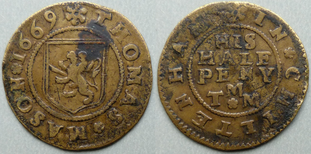 Cheltenham, Thomas Mason 1669 halfpenny Cheltenham, Thomas Mason 1669 halfpenny